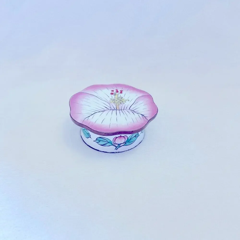 Vtg 60s Cloisonne Enamel Flower Trinket Box Brass Rim China